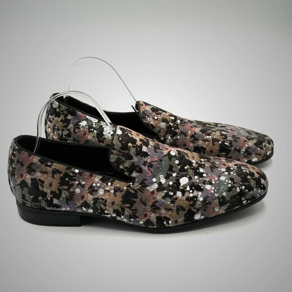 Aldo Velvet Floral Glitter Loafers Mens 11 Multicolor Statement Dress Shoes Gala